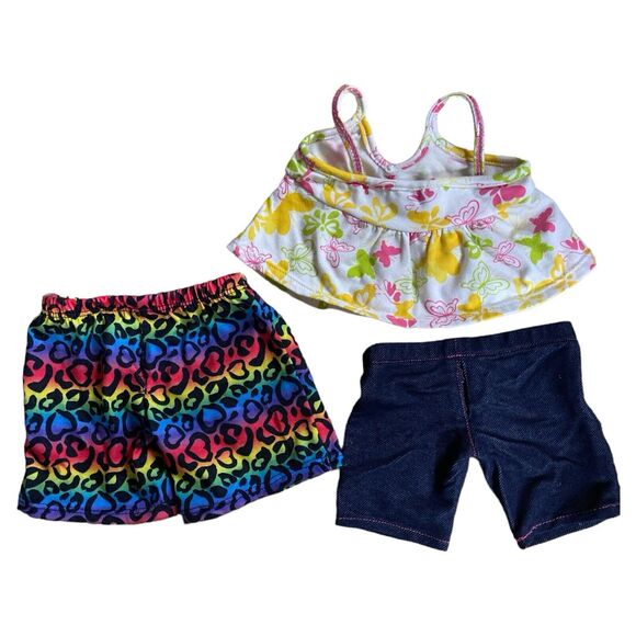 Build A Bear Butterfly Tank Rainbow Heart and Denim Sequin Shorts Outfit - Picture 2 of 4